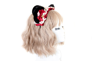 Cat Ears Black Pink Cute Headwear Lolita Red Ribbon Bells Bows Jingle Lace Furry Animal Headband Costume Christmas Gift