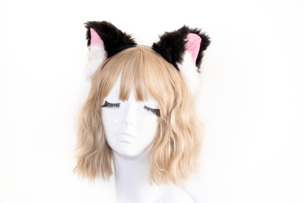 Cat ears Kitty Headwear Black/Pink Furry Animal Headband Costume Bow Bells