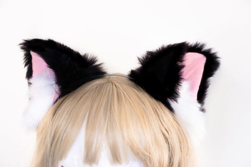 Cat ears Kitty Headwear Black/Pink Furry Animal Headband Costume Bow Bells