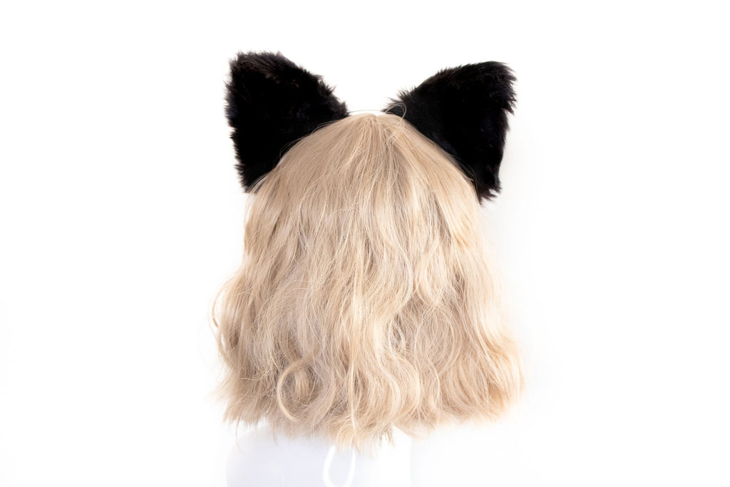 Cat ears Kitty Headwear Black/Pink Furry Animal Headband Costume Bow Bells