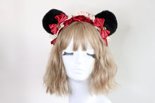 Load image into Gallery viewer, Bear Ears Black Cute Headwear Lolita Red Ribbon Jingle Bells Bows Lace Furry Animal Headband Costume Christmas Gift Halloween