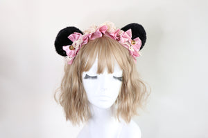 Bear Ears Black Cute Headwear Lolita Pink Ribbon Jingle Bells Bows Lace Furry Animal Headband Costume Christmas Gift Halloween