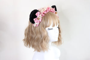 Bear Ears Black Cute Headwear Lolita Pink Ribbon Jingle Bells Bows Lace Furry Animal Headband Costume Christmas Gift Halloween