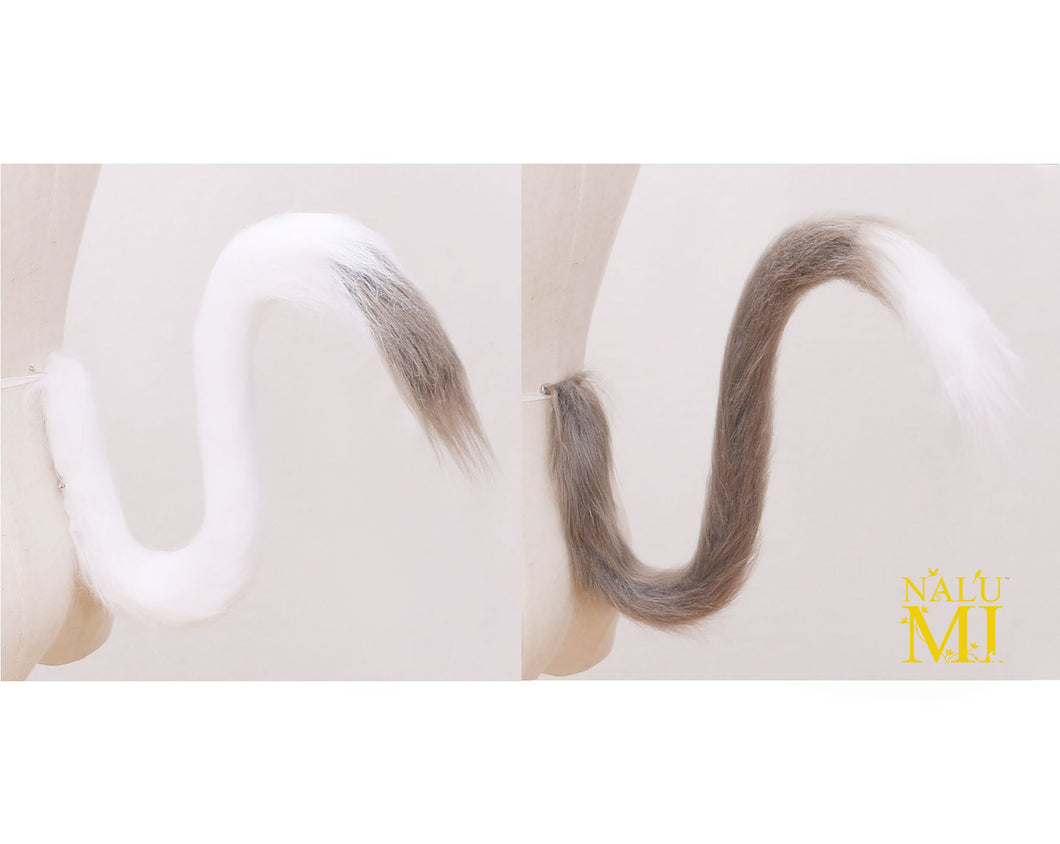 White/Gray Grey Tip Tail Cat Fox Animal Long Furry Cosplay Costume Kitty Cute New Year Gift