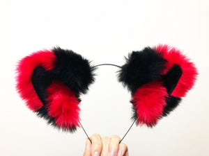 Cat ears Kitty Fox Ears Headwear Black/Red Furry Animal Headband Costume Bow Bells