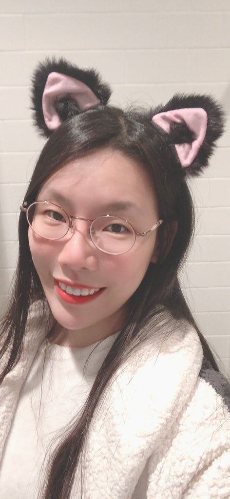 Front Cat ears Kitty Headwear Black soft Furry Pink inside Animal Headband Costume Bow Bells Christmas