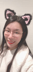 Front Cat ears Kitty Headwear Black soft Furry Pink inside Animal Headband Costume Bow Bells Christmas