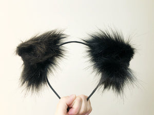 Black Cat ears Kitty kitten Cosplay Anime Headwear Long Furry Animal Hair clip Hairpin Costume Natural Simulation