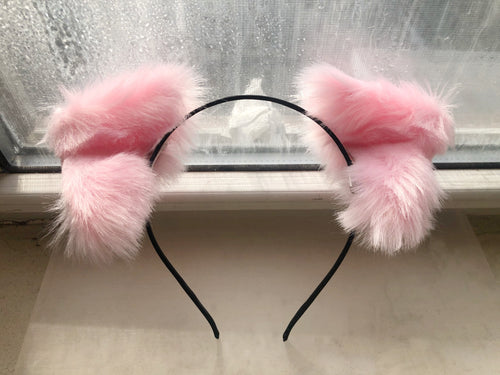 Pink Cat ears Kitty kitten Cosplay Anime Headwear Long Furry Animal Hair clip Hairpin Costume Natural Simulation