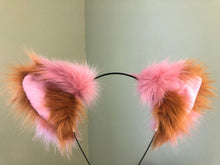 Load image into Gallery viewer, Cat ears Kitty Headwear Watermelon Pink/Tan Khaki Furry Animal Headband Costume Bow Bells