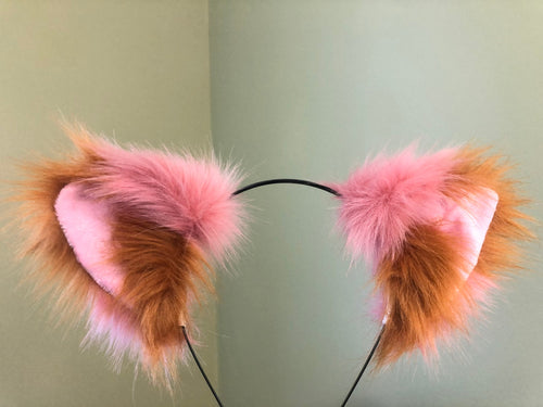 Cat ears Kitty Headwear Watermelon Pink/Tan Khaki Furry Animal Headband Costume Bow Bells