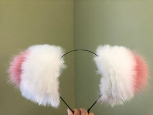 Cat ears Kitty Headwear White/Watermelon Pink Furry Animal Headband Costume Bow Bells