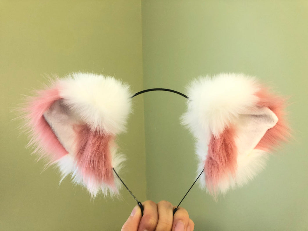 Cat ears Kitty Headwear White/Watermelon Pink Furry Animal Headband Costume Bow Bells