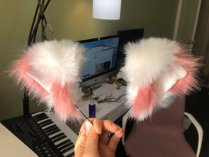 Cat ears Kitty Headwear White/Watermelon Pink Furry Animal Headband Costume Bow Bells