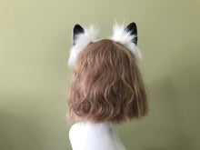 Load image into Gallery viewer, White/Black Cat ears Kitty kitten Cosplay Anime Headband Long Furry Animal Adjustable Costume Natural Simulation