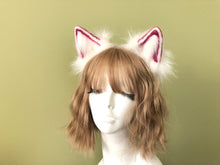 Load image into Gallery viewer, White/Red Cat ears Kitty kitten Cosplay Anime Headband Long Furry Animal Adjustable Costume Natural Simulation