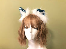 Load image into Gallery viewer, White/Blue Cat ears Kitty kitten Cosplay Anime Headband Long Furry Animal Adjustable Costume Natural Simulation