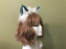 Load image into Gallery viewer, White/Blue Cat ears Kitty kitten Cosplay Anime Headband Long Furry Animal Adjustable Costume Natural Simulation