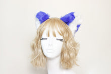 Load image into Gallery viewer, Cat ears Kitty Headwear Watermelon Blue/White Furry Animal Headband Costume Bow Bells