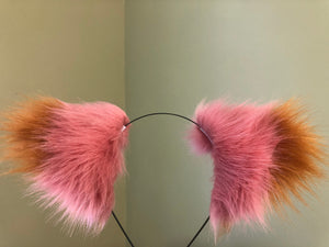 Cat ears Kitty Headwear Watermelon Pink/Tan Khaki Furry Animal Headband Costume Bow Bells