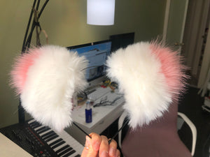 Cat ears Kitty Headwear White/Watermelon Pink Furry Animal Headband Costume Bow Bells