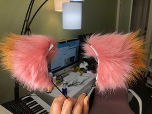 Cat ears Kitty Headwear Watermelon Pink/Tan Khaki Furry Animal Headband Costume Bow Bells