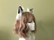 Load image into Gallery viewer, White/Black Cat ears Kitty kitten Cosplay Anime Headband Long Furry Animal Adjustable Costume Natural Simulation