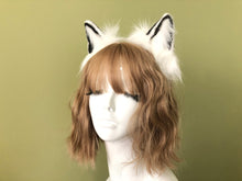 Load image into Gallery viewer, White/Black Cat ears Kitty kitten Cosplay Anime Headband Long Furry Animal Adjustable Costume Natural Simulation