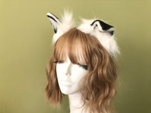 Load image into Gallery viewer, White/Black Cat ears Kitty kitten Cosplay Anime Headband Long Furry Animal Adjustable Costume Natural Simulation