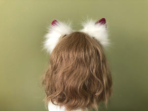 White/Red Cat ears Kitty kitten Cosplay Anime Headband Long Furry Animal Adjustable Costume Natural Simulation