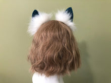 Load image into Gallery viewer, White/Blue Cat ears Kitty kitten Cosplay Anime Headband Long Furry Animal Adjustable Costume Natural Simulation