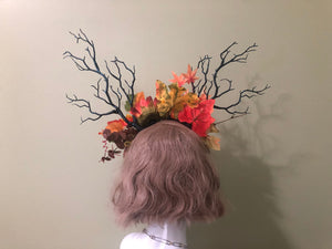 HORNS Autumn Costume Forest Headdress Horror Headdress Black Branch Horn SunFlowers Nymph Horn  Headwear Antlers Halloween