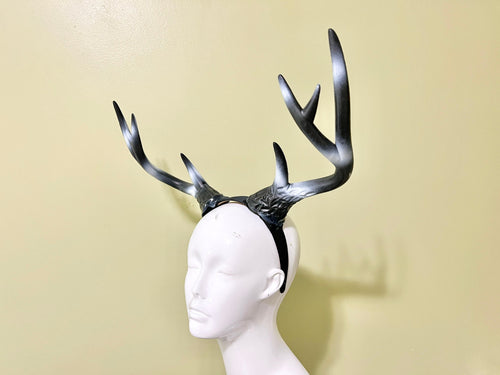 Black & White Reindeer Antler Headband — Christmas Costume Headpiece, Holiday Antlers (Large)
