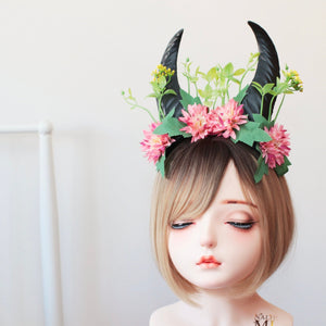 Dragon HORNS HEADDRESS - Flower Head Piece - Demon Horns Headpiece - Unique Head Piece - Forest Headdress - Head Piece Festival