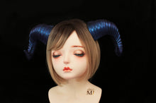 Load image into Gallery viewer, Galaxy Purple Blue Huge Horn Forest Gothic Demon Nymph Ram Horn Headdress Headband Punk Evil sheep Diablo Photography Cosplay【NALUMI】