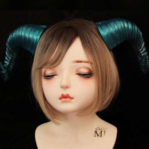 Galaxy Lake Green Blue Huge Horn Forest Gothic Demon Nymph Ram Horn Headdress Headband Punk Evil sheep Diablo Photography Cosplay【NALUMI】