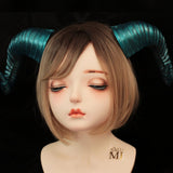Galaxy Lake Green Blue Huge Horn Forest Gothic Demon Nymph Ram Horn Headdress Headband Punk Evil sheep Diablo Photography Cosplay【NALUMI】