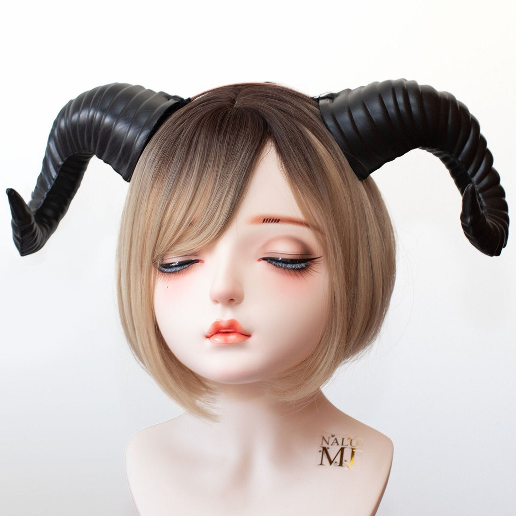 Plain Black Huge Horn Forest Gothic Demon Nymph Ram Horn Headdress Headband Punk Evil sheep Diablo Photography Cosplay【NALUMI】