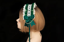 Load image into Gallery viewer, Lolita Maid Cute Headwear Headband Elegant Green White Ribbon Pearl Bows Beads Chain Lace Costume Halloween Cosplay Japanese kawaii