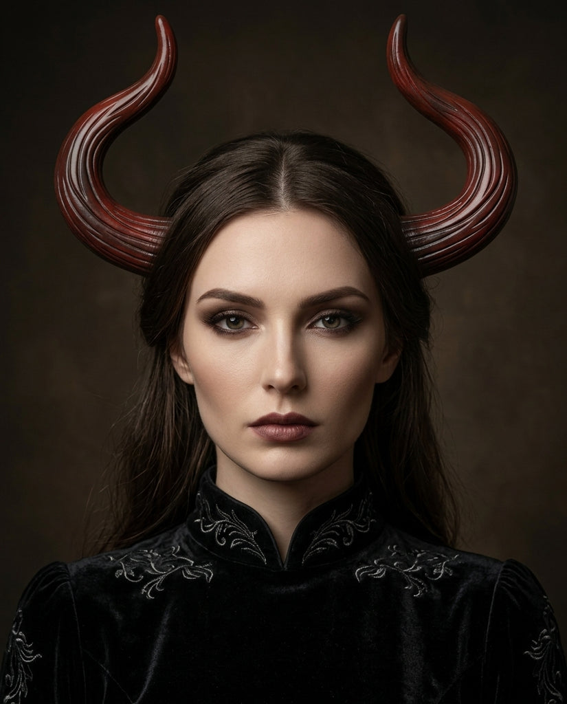 Black Red Horn Forest Gothic Demon Nymph Ram Horn Headdress Headband Punk Evil Diablo Photography Cosplay【NALUMI】