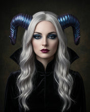 Load image into Gallery viewer, Galaxy Purple Blue Huge Horn Forest Gothic Demon Nymph Ram Horn Headdress Headband Punk Evil sheep Diablo Photography Cosplay【NALUMI】