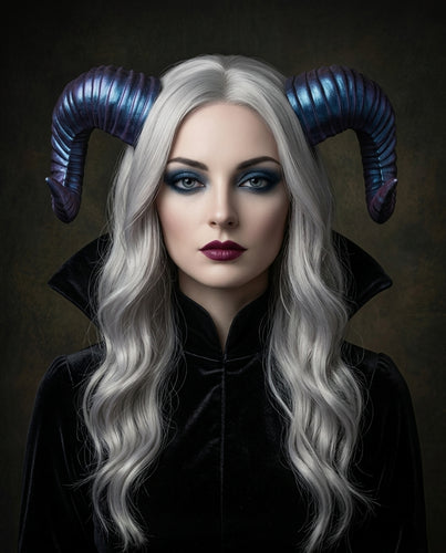Galaxy Purple Blue Huge Horn Forest Gothic Demon Nymph Ram Horn Headdress Headband Punk Evil sheep Diablo Photography Cosplay【NALUMI】