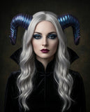 Galaxy Purple Blue Huge Horn Forest Gothic Demon Nymph Ram Horn Headdress Headband Punk Evil sheep Diablo Photography Cosplay【NALUMI】