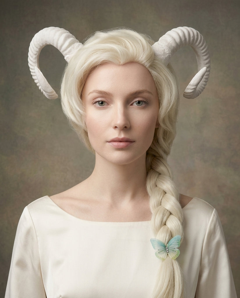 White Horn Demon Angel Nymph Ram Horn Headdress Diablo Sheep Costume