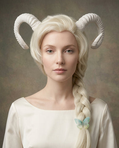 White Horn Demon Angel Nymph Ram Horn Headdress Diablo Sheep Costume