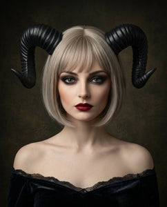 Plain Black Huge Horn Forest Gothic Demon Nymph Ram Horn Headdress Headband Punk Evil sheep Diablo Photography Cosplay【NALUMI】