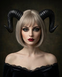 Plain Black Huge Horn Forest Gothic Demon Nymph Ram Horn Headdress Headband Punk Evil sheep Diablo Photography Cosplay【NALUMI】