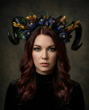 GOAT HORNS HEADDRESS - Flower Head Piece - Ram Horns Headpiece - Unique Head Piece - Forest Headdress - Head Piece Festival