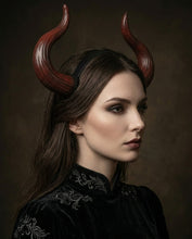 Load image into Gallery viewer, Black Red Horn Forest Gothic Demon Nymph Ram Horn Headdress Headband Punk Evil Diablo Photography Cosplay【NALUMI】