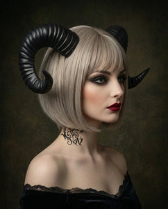 Plain Black Huge Horn Forest Gothic Demon Nymph Ram Horn Headdress Headband Punk Evil sheep Diablo Photography Cosplay【NALUMI】